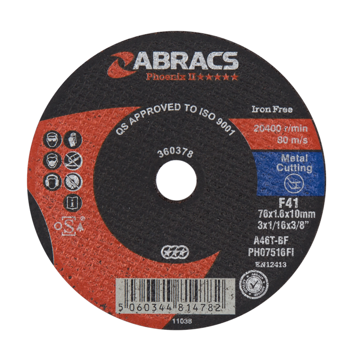 Abracs Phoenix II Cutting Discs, 75mm x 1.6mm x 10mm - Pack of 100, PH07516FI