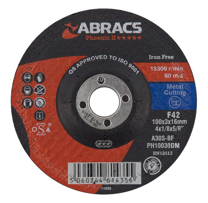Abracs Phoenix II DPC Metal Cutting Discs, 100mm x 3mm x 16mm - Pack of 25,PH10030DM