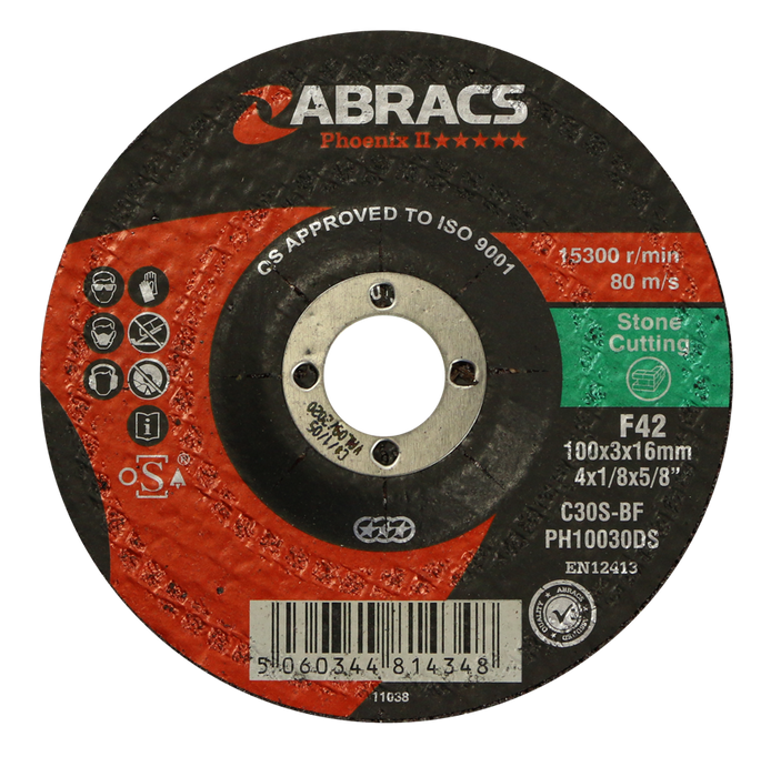 Abracs Phoenix II DPC Stone Cutting Discs, 100mm x 3mm x 16mm - Pack of 25,PH10030DS