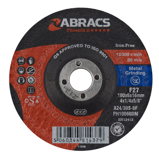Abracs Phoenix II DPC Meta Grinding Discs, 100mm x 6mm x 16mm - Pack of 10, PH10060DM