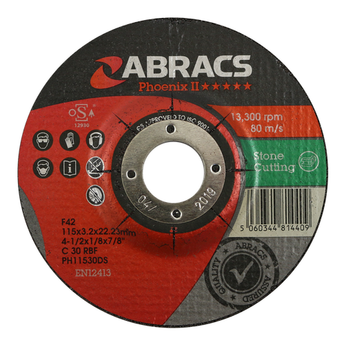 Abracs Phoenix II DPC Stone Cutting Discs, 115mm x 3mm x 22mm - Pack of 25,PH11530DS