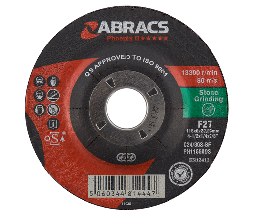 Abracs Phoenix II DPC Stone Grinding Discs, 115mm x 6mm x 22mm - Pack of 10, PH11560DS
