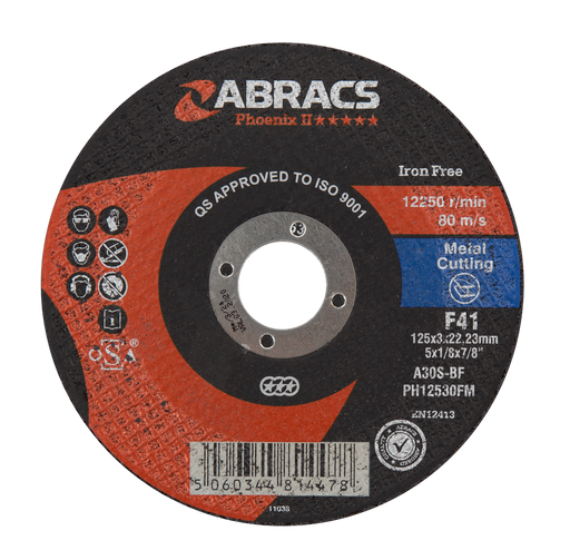 Abracs Phoenix II Flat Metal Cutting Discs, 125mm x 3mm x 22mm - Pack of 25, PH12530FM