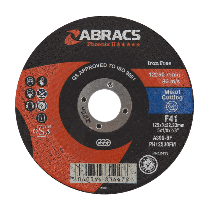 Abracs Phoenix II Flat Metal Cutting Discs, 125mm x 3mm x 22mm - Pack of 25, PH12530FM