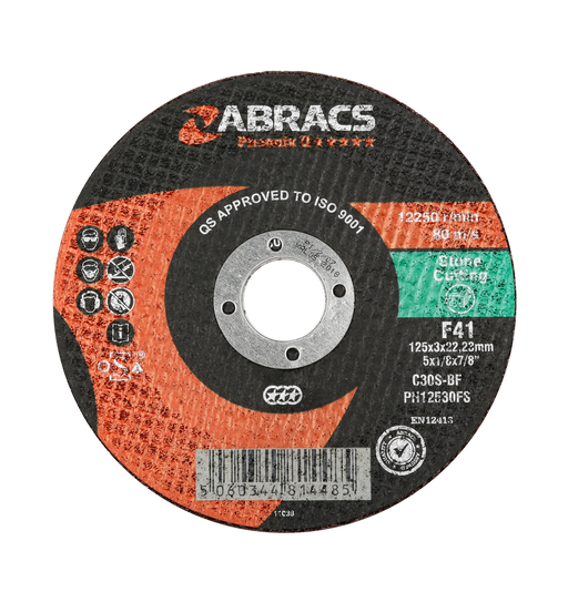 Abracs Phoenix II Flat Stone Cutting Discs, 125mm x 3mm x 22mm - Pack of 25, PH12530FS