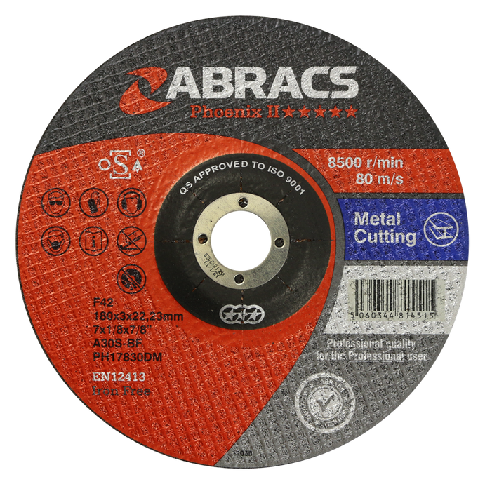 Abracs Phoenix II DPC Metal Cutting Discs, 178mm x 3mm x 22mm - Pack of 25, PH17830DM