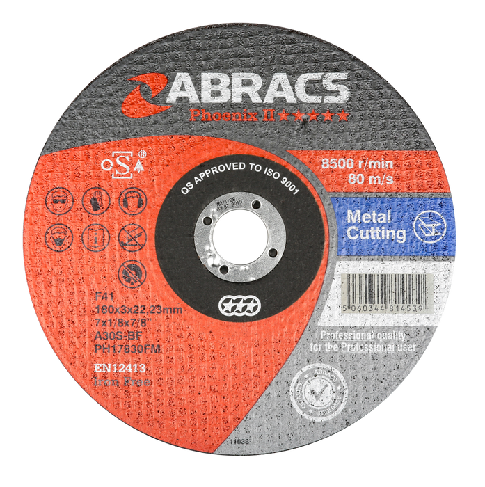 Abracs Phoenix II Flat Metal Cutting Discs, 178mm x 3mm x 22mm - Pack of 25, PH17830FM