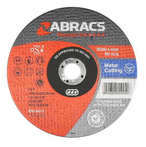 Abracs Phoenix II Flat Metal Metal Cutting Discs, 178mm x 3mm x 22mm - Pack of 25, PH17830FM