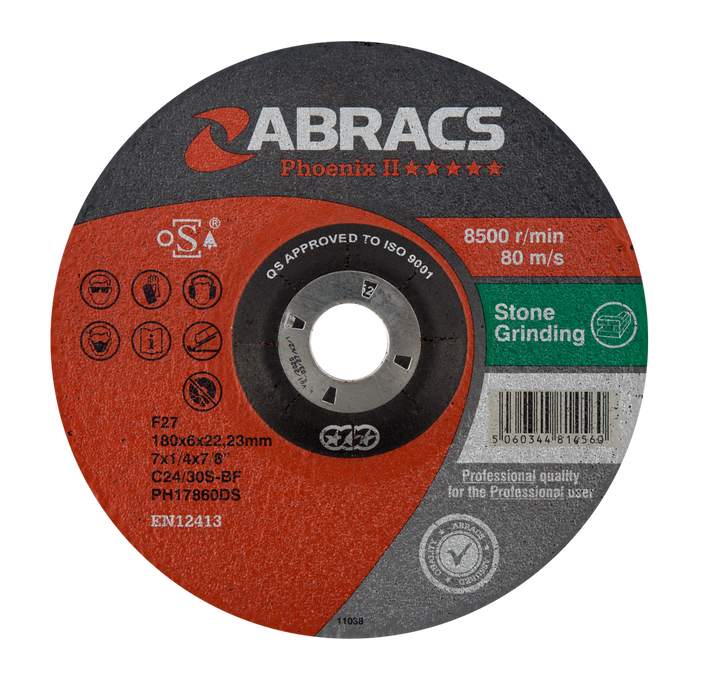 Abracs Phoenix II DPC Stone Grinding Discs, 178mm x 6mm x 22mm - Pack of 10, PH17860DS