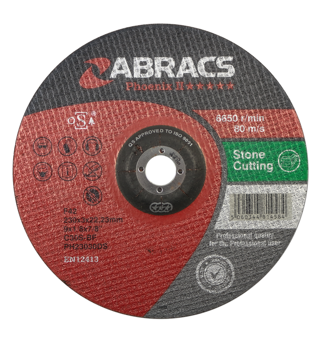 Abracs Phoenix II DPC Stone Cutting Discs, 230mm x 3mm x 22mm - Pack of 25, PH23030DS