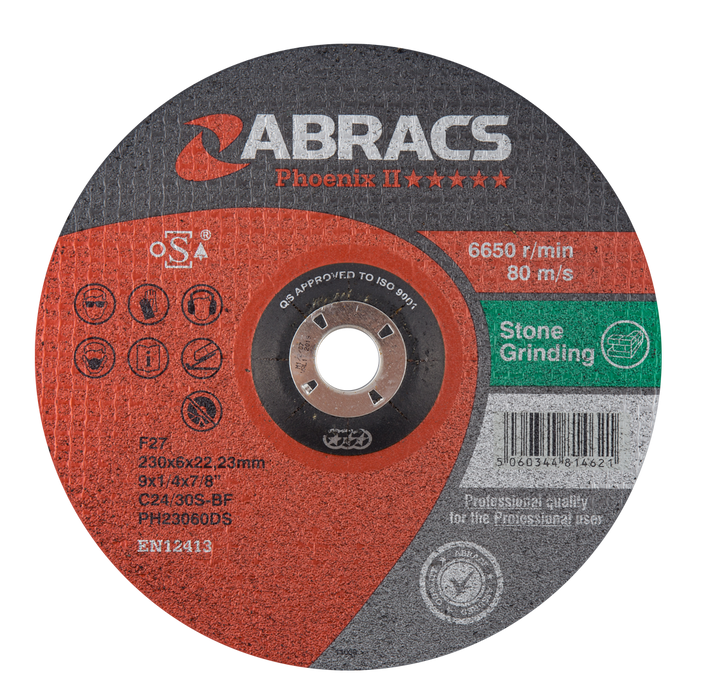 Abracs Phoenix II DPC Stone Grinding Discs, 230mm x 6mm x 22mm - Pack of 10, PH23060DS