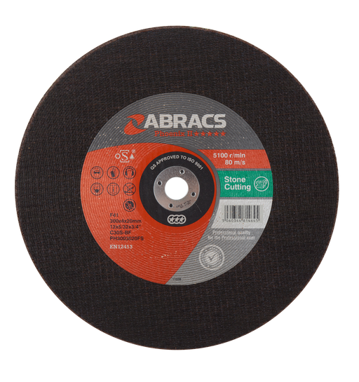 Abracs Phoenix Flat Stone Cutting Discs, 300mm x 4mm x 20mm - Pack of 25, PH3003020FS