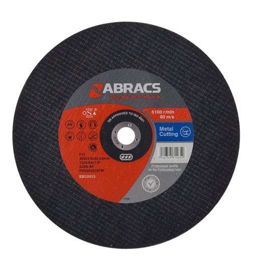 Abracs Phoenix Flat Metal Cutting Discs, 300mm x 3.5mm x 22mm - Pack of 25, PH3003022FM