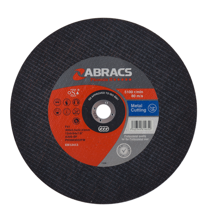 Abracs Phoenix Flat Metal Cutting Discs, 300mm x 3.5mm x 22mm - Pack of 25, PH3003022FM