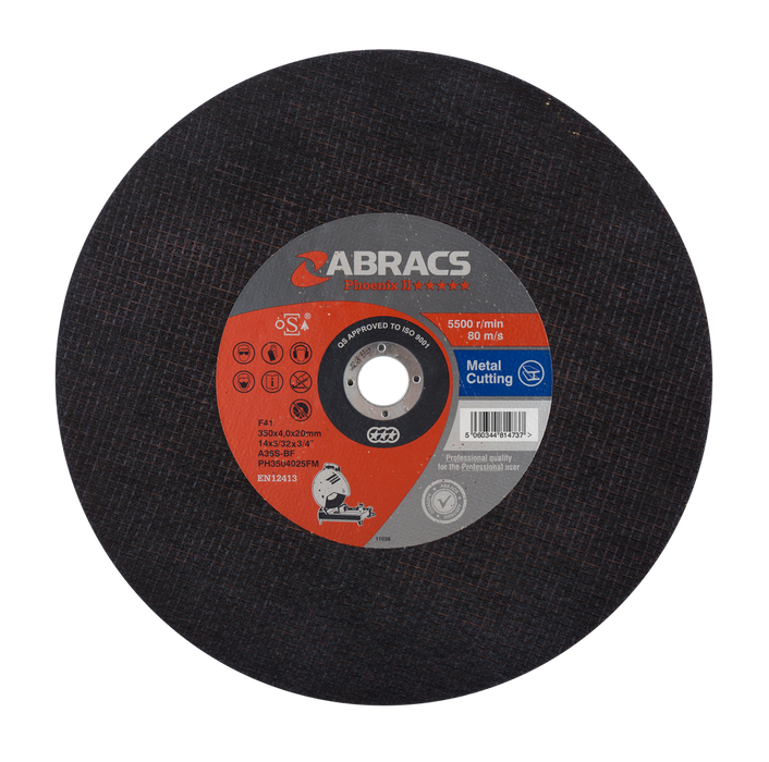 Abracs Flat Metal Cutting Discs, 350mm x 4.0mm x 20mm - Pack of 25, PH3504020FM
