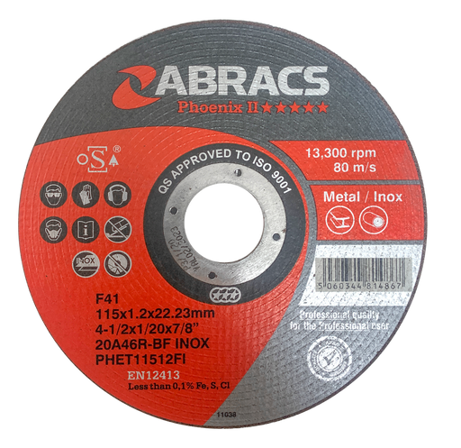Abracs Phoenix Extra Thin Cutting Discs, 115mm x 1.2mm x 22mm - Pack of 50, PHET11512FI