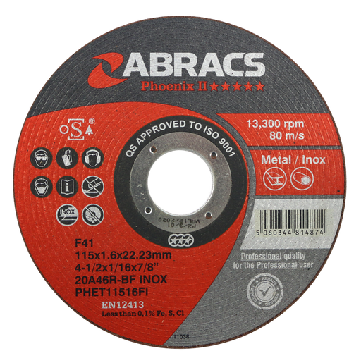 Abracs Phoenix Extra Thin Cutting Discs, 115mm x 1.6mm x 22mm - Pack of 25, PHET11516FI
