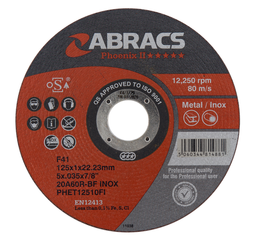 Abracs Phoenix Extra Thin Cutting Discs, 125mm x 1.0mm x 22mm - Pack of 50, PHET12510FI