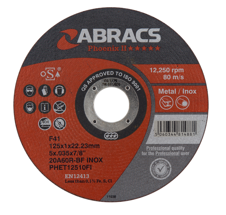 Abracs Phoenix Extra Thin Cutting Discs, 125mm x 1.0mm x 22mm - Pack of 50, PHET12510FI