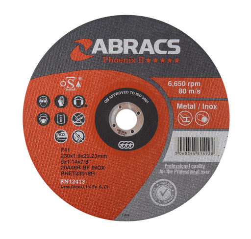 Abracs Phoenix Extra Thin Cutting Discs, 230mm x 1.8mm x 22mm - Pack of 50, PHET23018FI