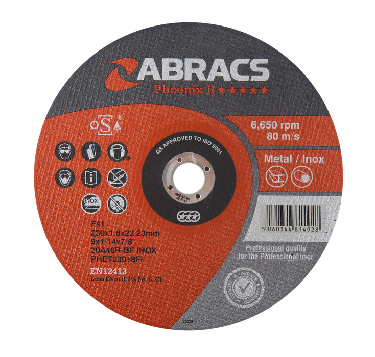 Abracs Phoenix Extra Thin Cutting Discs, 230mm x 1.8mm x 22mm - Pack of 50, PHET23018FI