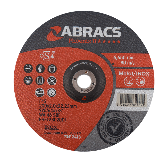 Abracs DPC Phoenix EX Thin Cutting Discs, 230mm x 2.0mm x 22mm - Pack of 25, PHET23020DI