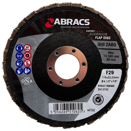 Abracs Aluminium Flap Discs 115mm x 22mm x 60g - Pack of 25,PHFA115B060