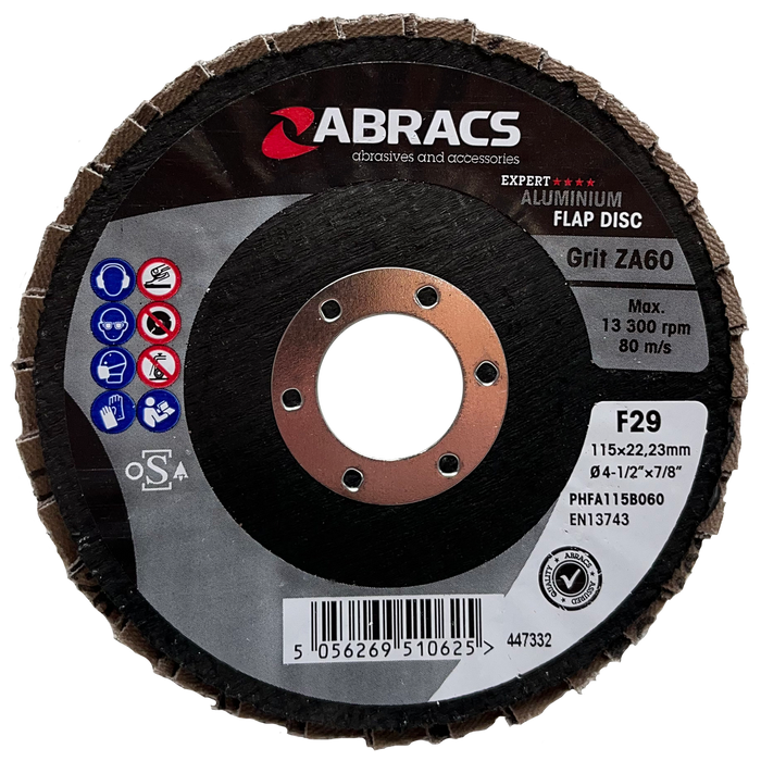 Abracs Aluminium Flap Discs 115mm x 22mm x 60g - Pack of 25,PHFA115B060