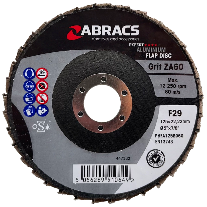 Abracs Aluminium Flap Discs 125mm x 22mm x 60g - Pack of 25, PHFA125B060