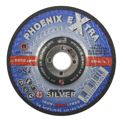 Abracs Silver 100mm x 3mm x 16mm DPC Inox Cutting Discs - Pack of 25, PHS10030DI