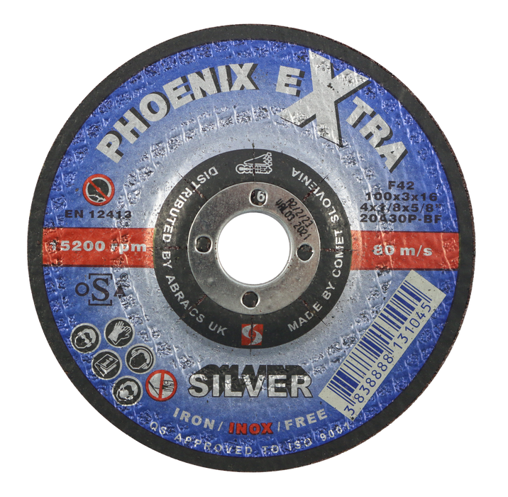 Abracs Silver 100mm x 3mm x 16mm DPC Inox Cutting Discs - Pack of 25, PHS10030DI