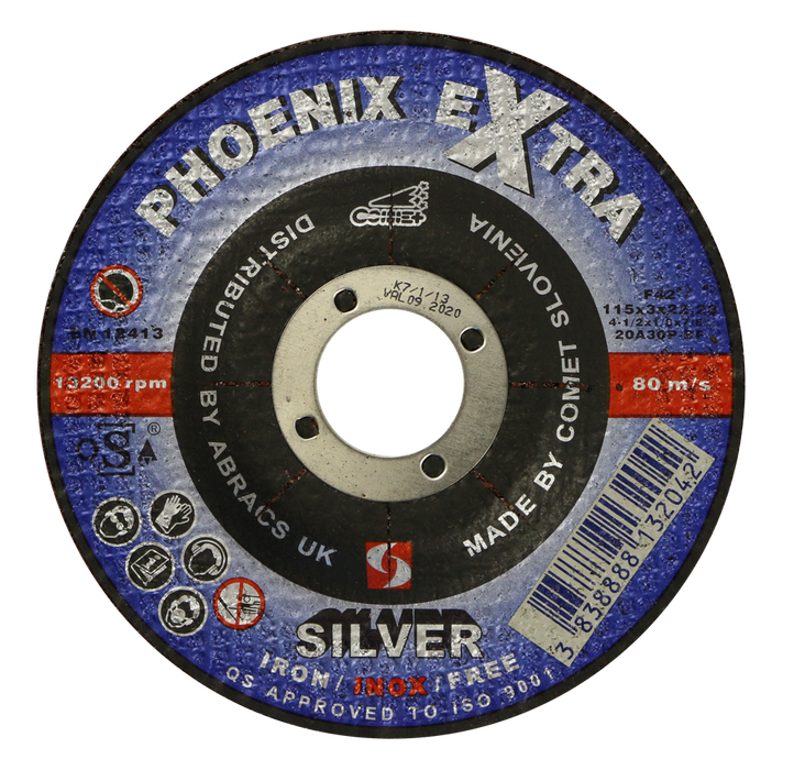 Abracs Silver DPC Inox Cutting Discs, 115mm x 3mm x 22mm - Pack of 25, PHS11530DI