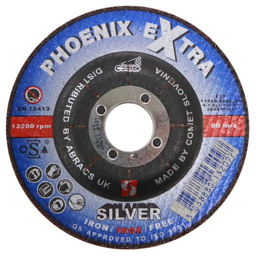 Abracs Silver DPC Inox Cutting Discs, 115mm x 6mm x 22mm - Pack of 10, PHS11560DI