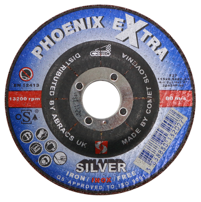 Abracs Silver DPC Inox Cutting Discs, 115mm x 6mm x 22mm - Pack of 10, PHS11560DI