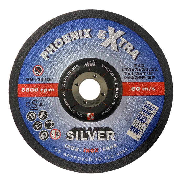 Abracs Silver DPC Inox Cutting Discs, 178mm x 3mm x 22mm - Pack of 25, PHS17830DI