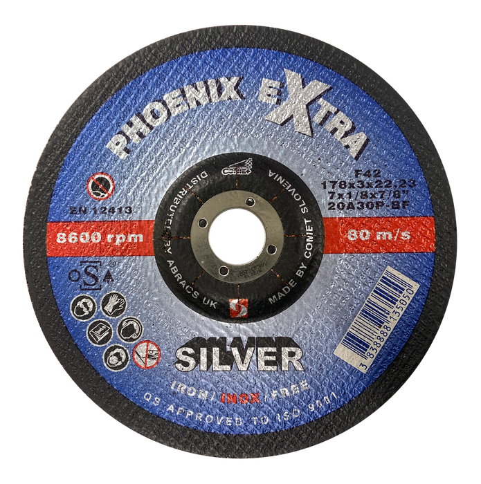 Abracs Silver DPC Inox Cutting Discs, 178mm x 3mm x 22mm - Pack of 25, PHS17830DI