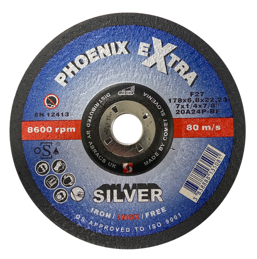 Abracs Silver DPC Inox Cutting Discs, 178mm x 6mm x 22mm - Pack of 10, PHS17860DI