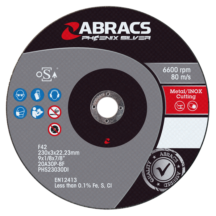 Abracs Silver DPC Inox Cutting Discs, 230mm x 3mm x 22mm - Pack of 25, PHS23030DI