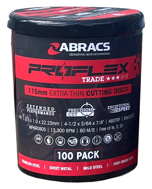 Abracs ProFlex Extra Thin Inox Cutting Discs, 115mm x 1.0mm - 100pcs Tub - Pack of 1, PFET11510FI100