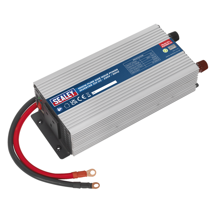 Sealey PSI1000 Power Inverter Pure Sine Wave 1000W 12V DC - 230V ~ 50Hz