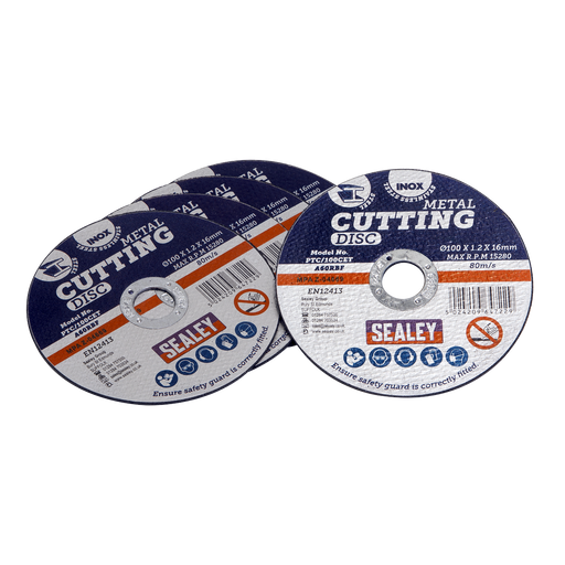 Sealey Cutting Discs, Ø100 x 1.2mm Ø16mm Bore - Pack of 5, PTC/100CET5