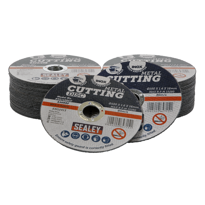 Sealey Cutting Discs, Ø100 x 1.6mmØ 16mm Bore - Pack of 50, PTC/100CT50