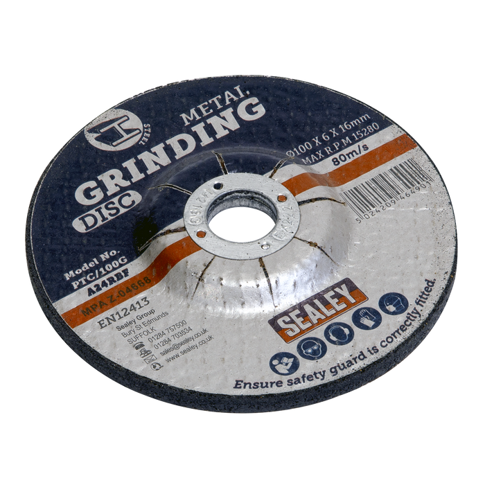 Sealey Grinding Disc, Ø100 x 6mm Ø16mm Bore, PTC/100G