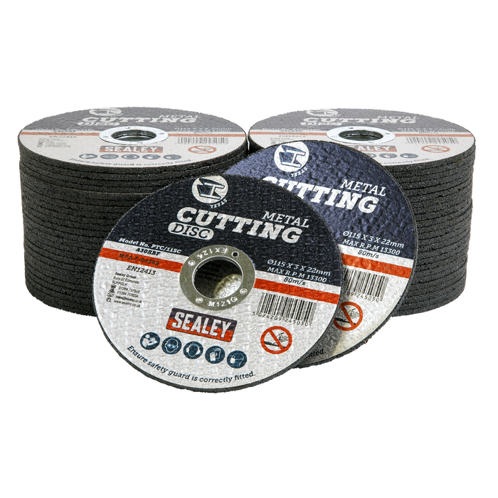 Sealey Cutting Discs, Ø115 x 3mm Ø22mm Bore - Pack of 50, PTC/115C50