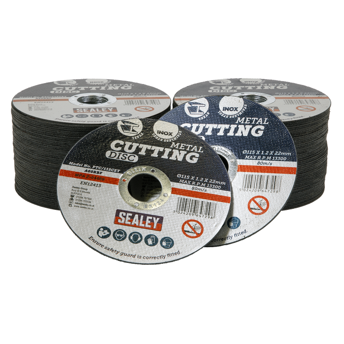Sealey Cutting Discs, Ø115 x 1.2mm Ø22mm Bore - Pack of 100, PTC/115CET100