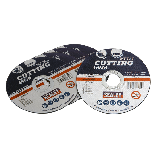 Sealey Cutting Discs, Ø115 x 1.2mm 22mm Bore - Pack of 5, PTC/115CET5