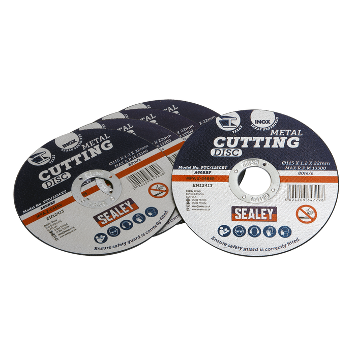 Sealey Cutting Discs, Ø115 x 1.2mm 22mm Bore - Pack of 5, PTC/115CET5