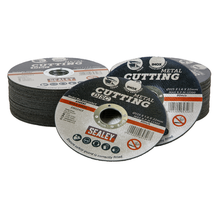 Sealey Cutting Discs, Ø115x1.6mmØ 22mm Bore - Pack of 50, PTC/115CT50