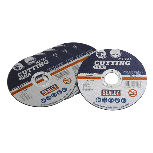 Sealey Cutting Discs, Ø115 x 1.6mm 22mm Bore - Packof5, PTC/115CT5
