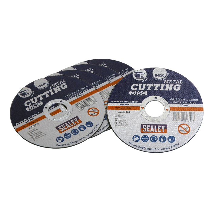 Sealey Cutting Discs, Ø115 x 1.6mm 22mm Bore - Packof5, PTC/115CT5